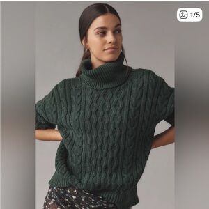 Anthropologie Forest Green Cable Knit Turtleneck Sweater - brand new NWOT